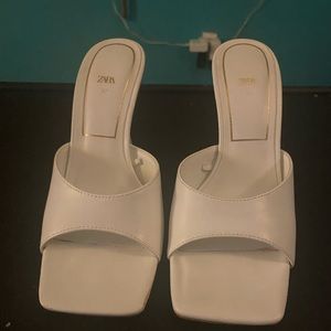 Zara White Heeled Mule